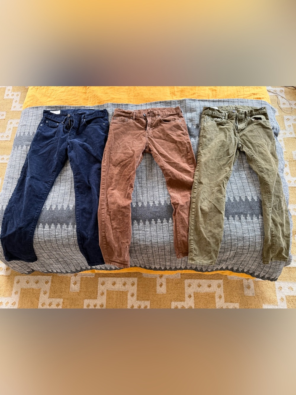Lot of THREE- GAP Men's Corduroy Pants Trio — Navy, Rust, Olive
